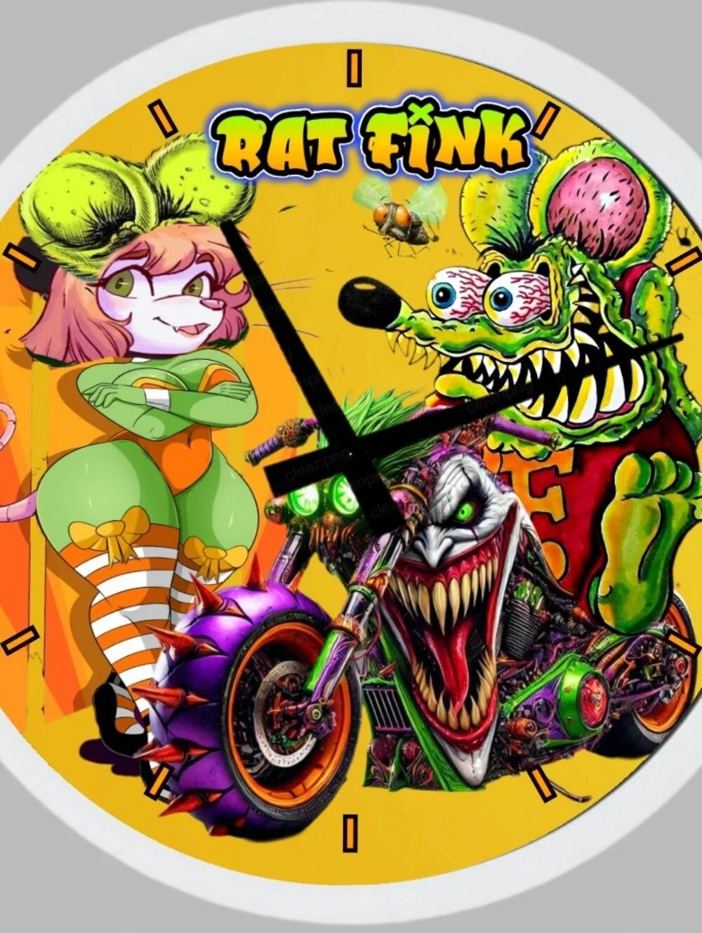 Rat Fink Graphic Wall Art Clock - Yellow Green Purple